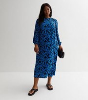 New Look Curves Blue Animal Print Long Puff Sleeve Midi Dress